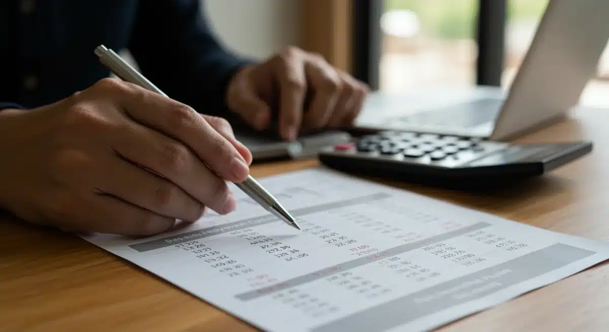 Hand analyzing student loan repayment options and financial documents.