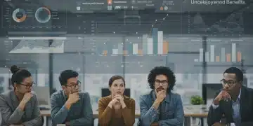 People analyzing unemployment benefit data and state maximums for 2025 on a digital tablet.