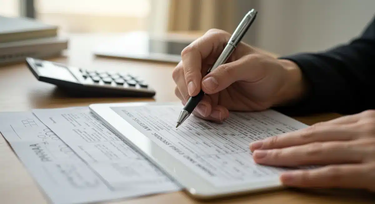 Person completing FAFSA form on a tablet, with financial tools