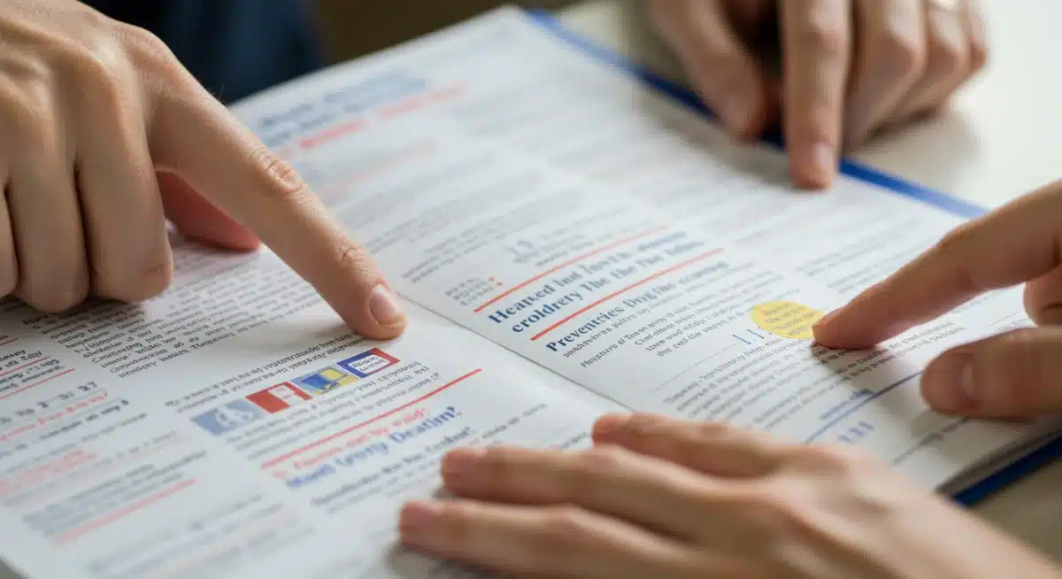 Hands pointing to new Medicare benefits in a guide
