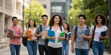 Diverse students walking on a college campus, symbolizing access to education through Pell Grants.