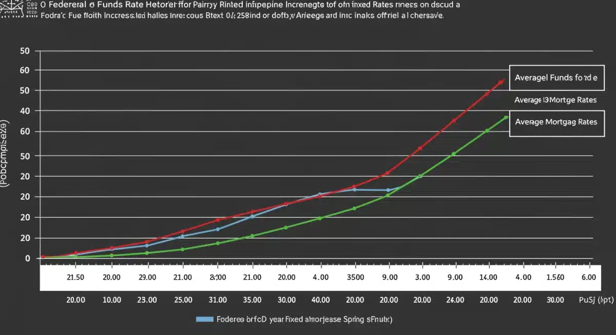 Graph showing Federal Funds Rate and 30-year fixed mortgage rates trend with recent 2026 hike