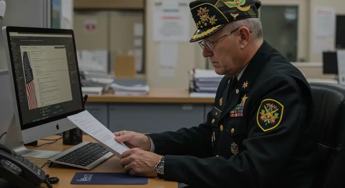 Veteran researching benefits on a computer