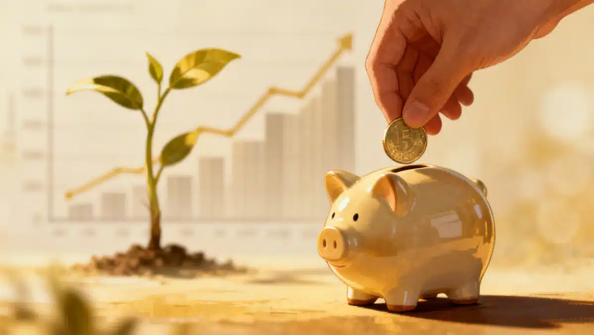 Hand putting coin into piggy bank for retirement savings