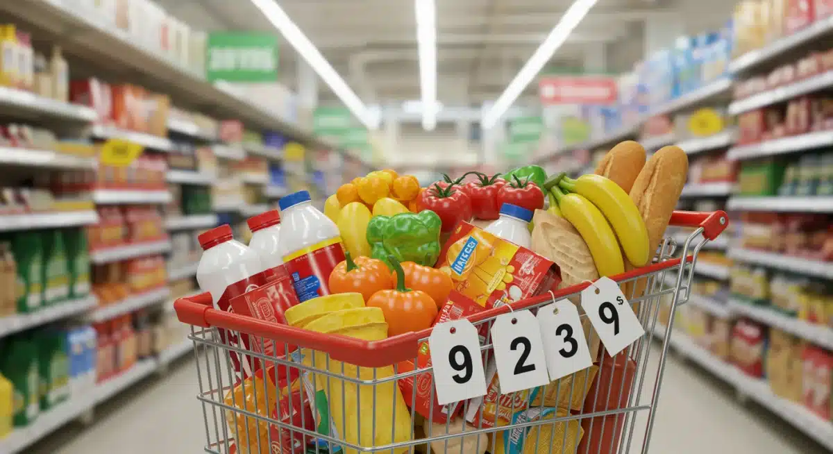 Shopping cart with increased grocery prices due to inflation