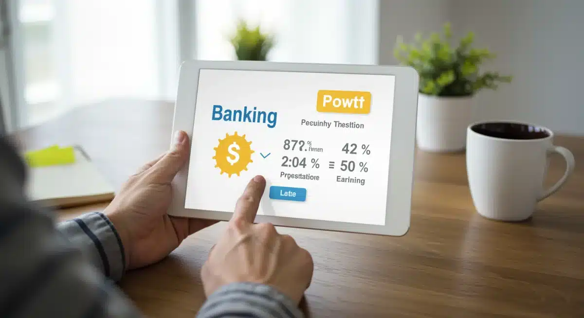 Person using a banking app on a tablet to manage high-yield savings.