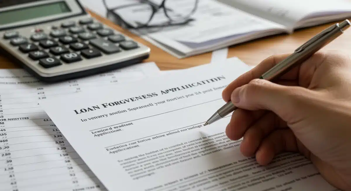 Hand signing student loan forgiveness application form.