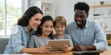 Family reviewing finances on a tablet for 2026 tax credits