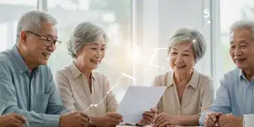 Seniors confidently discussing financial planning for retirement benefits