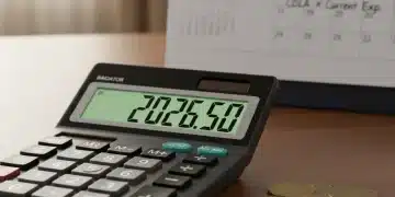 Calculator showing financial projections with 2026 calendar and coins, representing future COLA increase