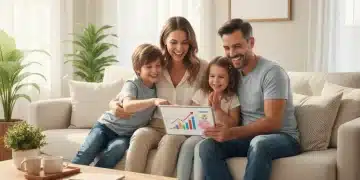 Happy family reviewing financial documents, symbolizing Child Tax Credit benefits.