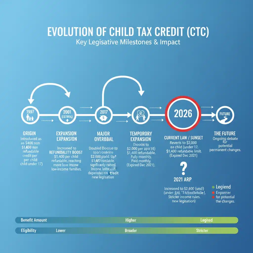 Infographic displaying a timeline of Child Tax Credit legislative changes.