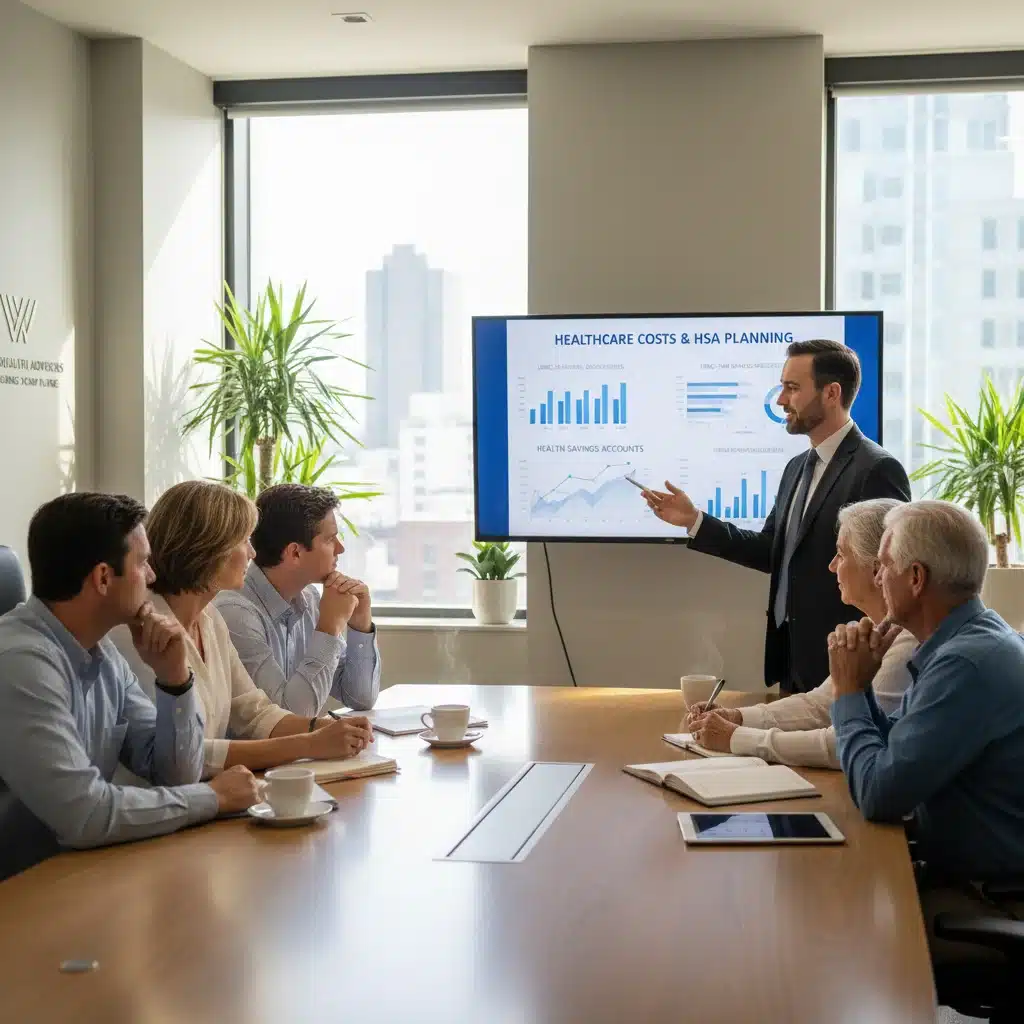 Family discussing health savings with a financial advisor