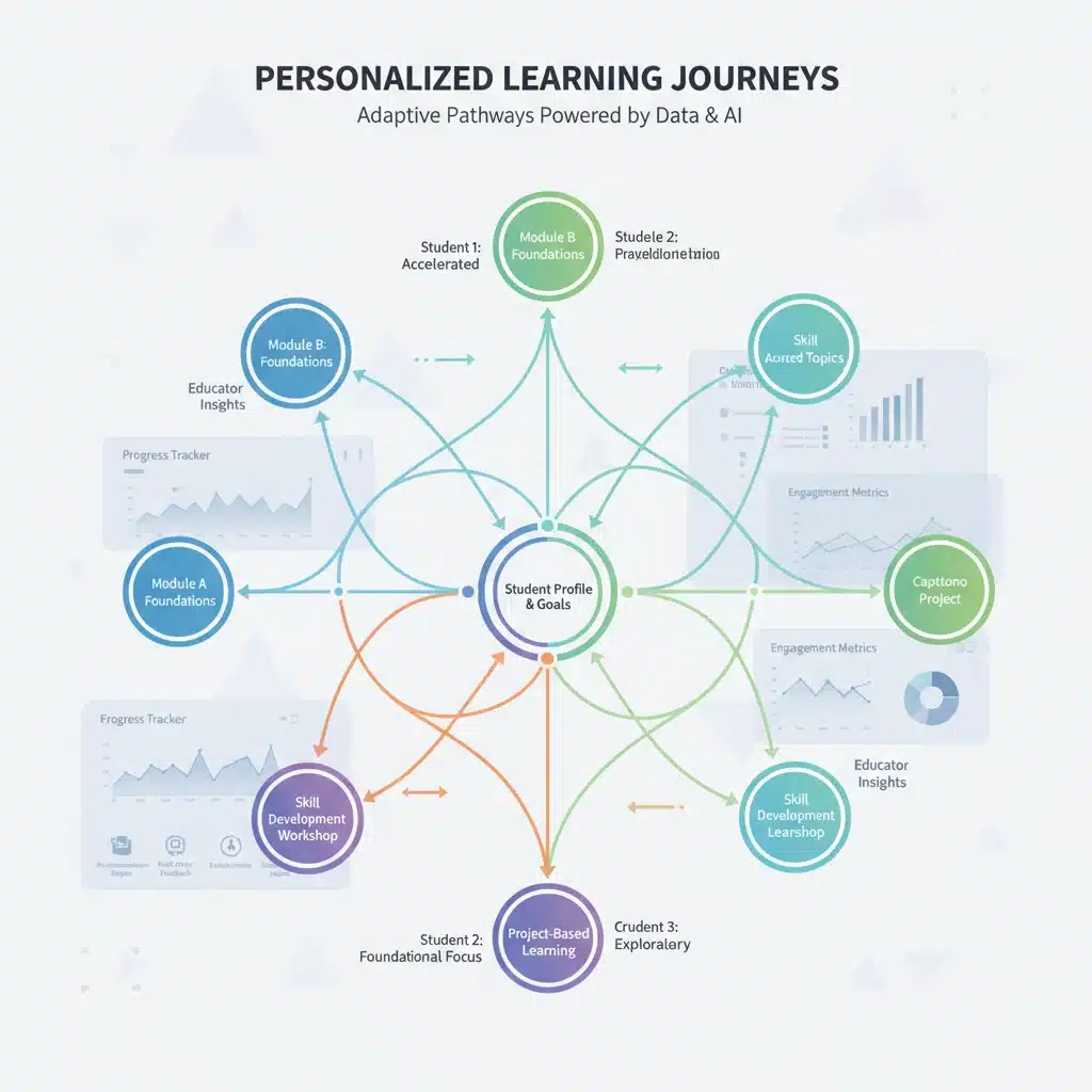 Infographic depicting adaptive personalized learning paths for students.