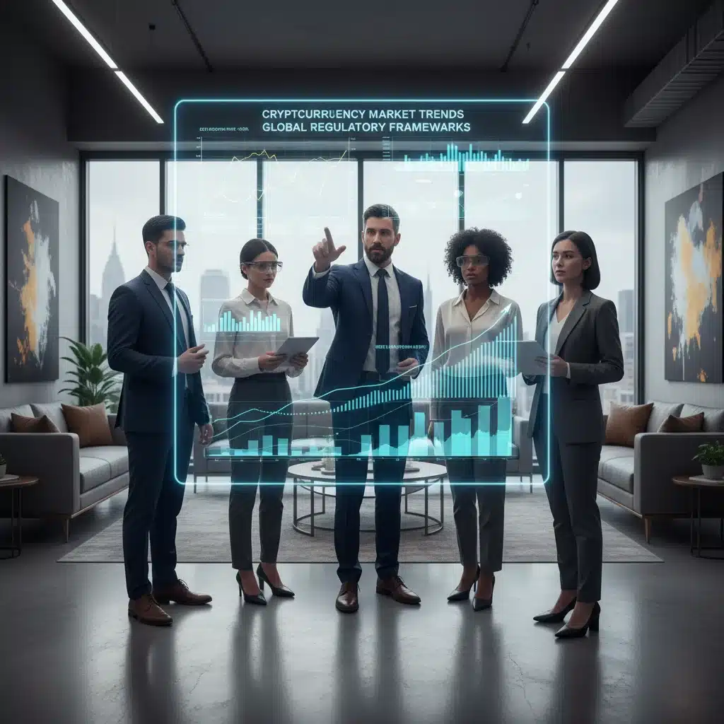 Financial professionals analyzing crypto market and new SEC regulations