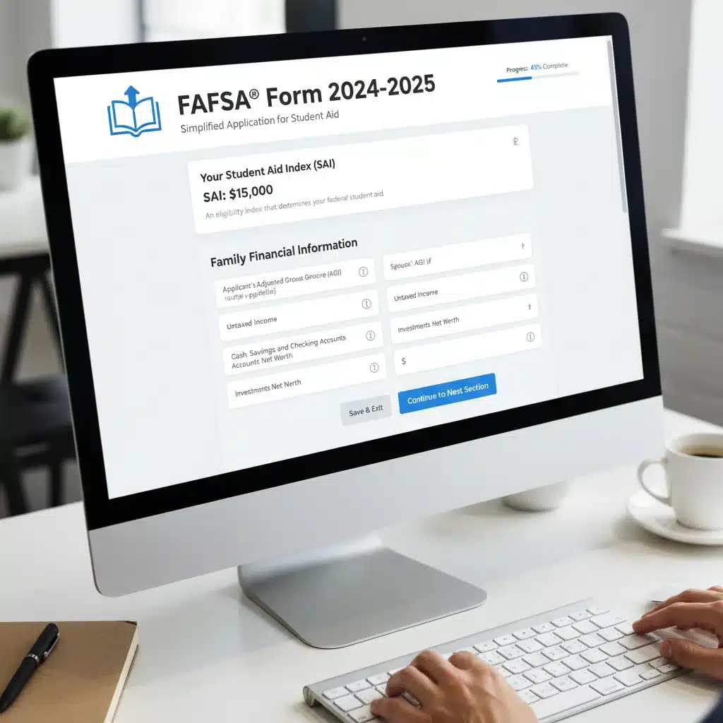 Digital FAFSA form showing Student Aid Index calculation