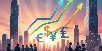 Economic forecast infographic with GDP growth charts and job market trends