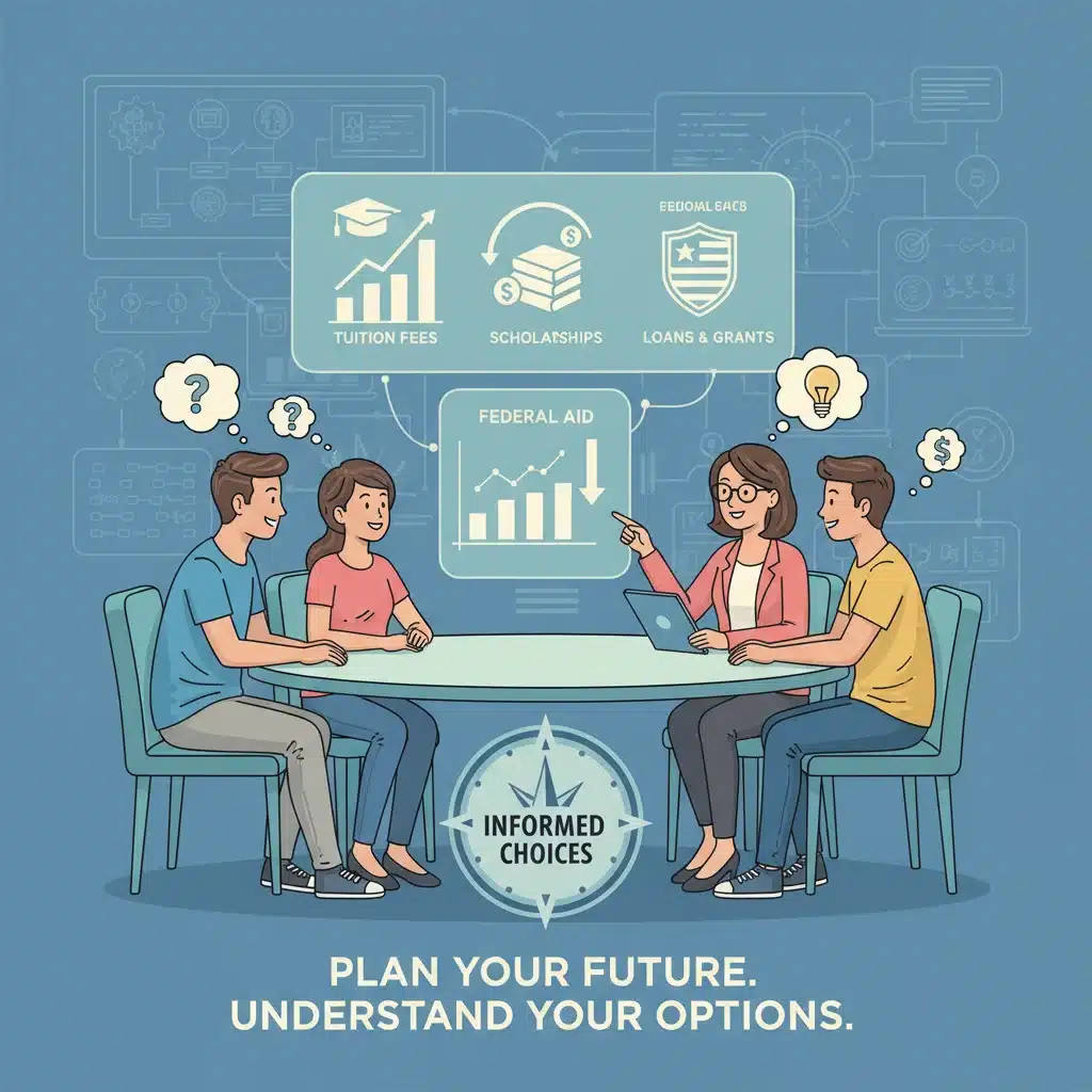 Family discussing college financial aid with an advisor