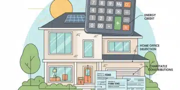 Modern home with tax forms and calculator, symbolizing 2026 homeowner tax deductions and financial planning.