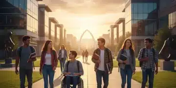 Students walking on a university campus, representing future college enrollment and tuition challenges.
