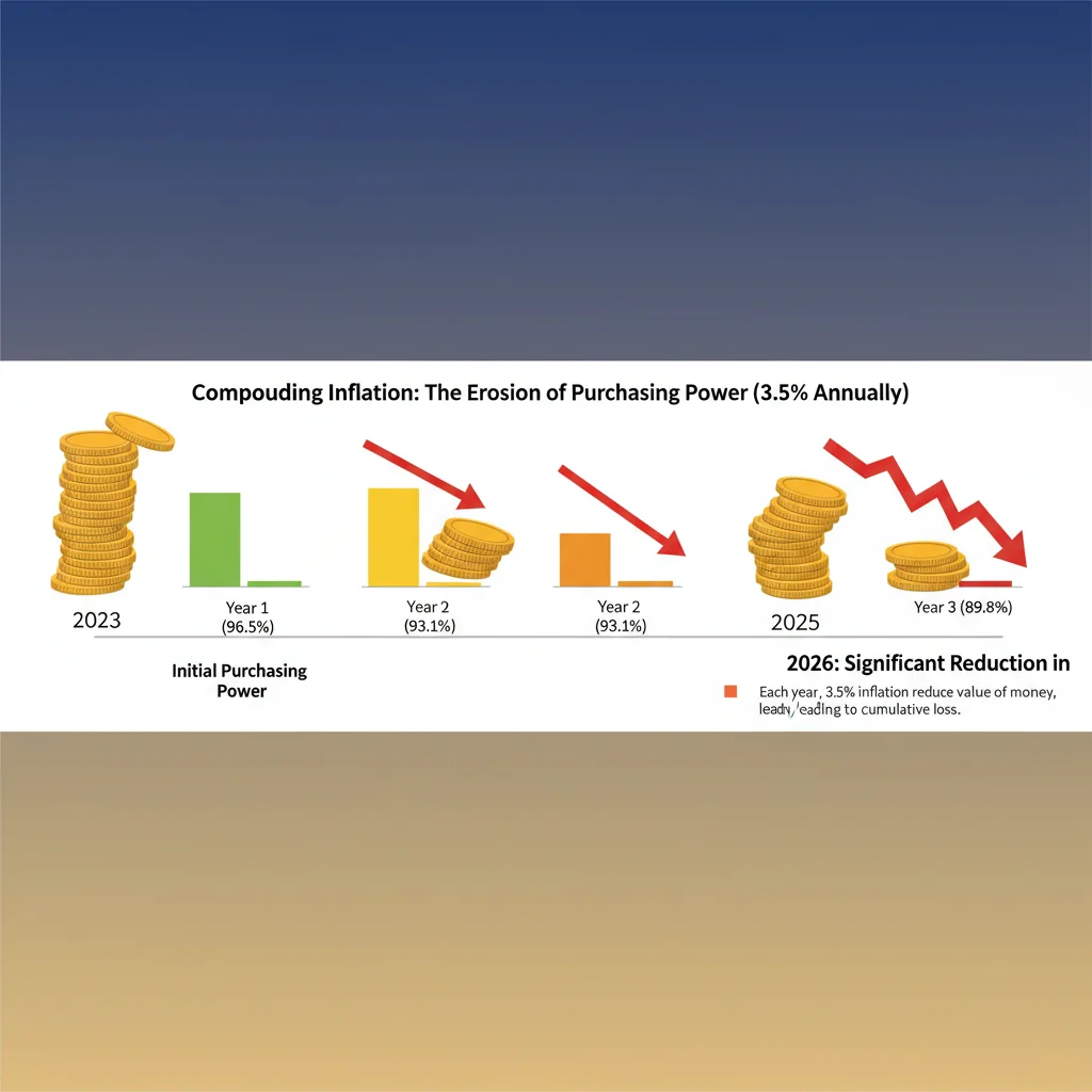 Visualizing compounding inflation's effect on purchasing power and retirement funds.