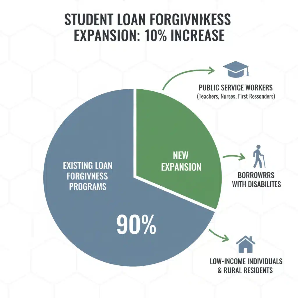 Infographic detailing 10% expansion of student loan forgiveness