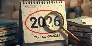 Calendar showing 2026 with tax documents and calculator, symbolizing impending tax code changes.