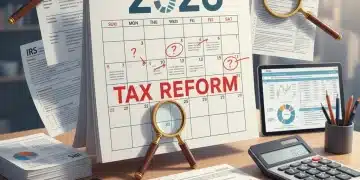 Calendar marked 2026 with tax documents and calculator, symbolizing upcoming tax law changes.