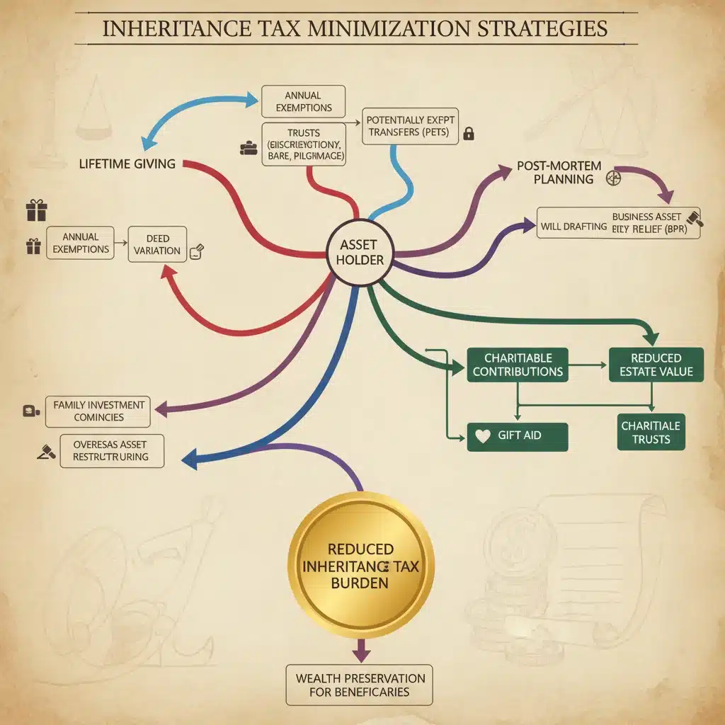 Flowchart depicting strategies for minimizing inheritance tax
