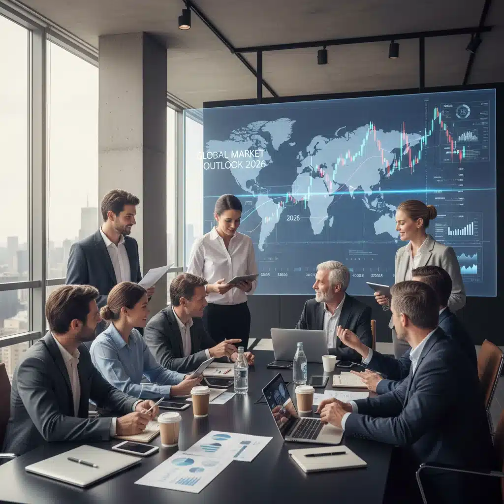 Diverse investors analyzing market trends and strategies for 2026 investments