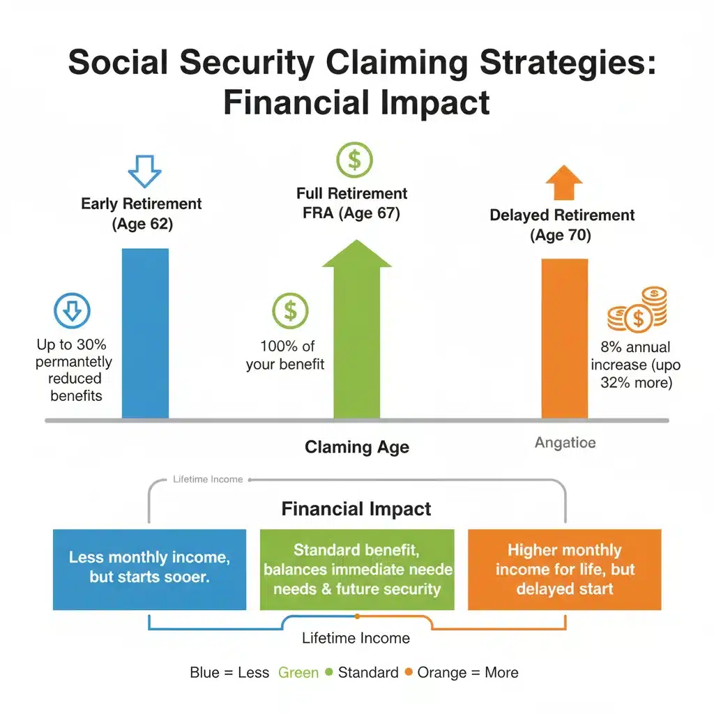 Infographic showing Social Security claiming ages and their impact