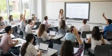 College students learning about education grants in a classroom
