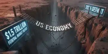 2026 Federal Budget Deficit: Economic Stability Challenges Illustration of a $1.5 trillion federal budget deficit challenging U.S. economic stability with a struggling bridge.