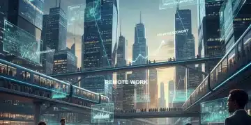 Futuristic cityscape with digital elements, representing the 2026 job market and career opportunities.