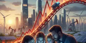 2026 US Energy Market: Oil Price Volatility & Household Budgets Graph showing oil price volatility impacting a family's 2026 household budget in the US