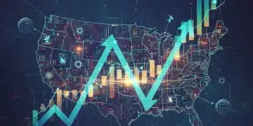 Dynamic stock market trends over a U.S. map, symbolizing 2026 economic projections.