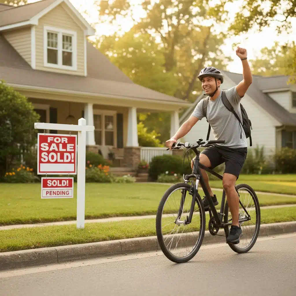Person cycling, having achieved a short-term savings goal