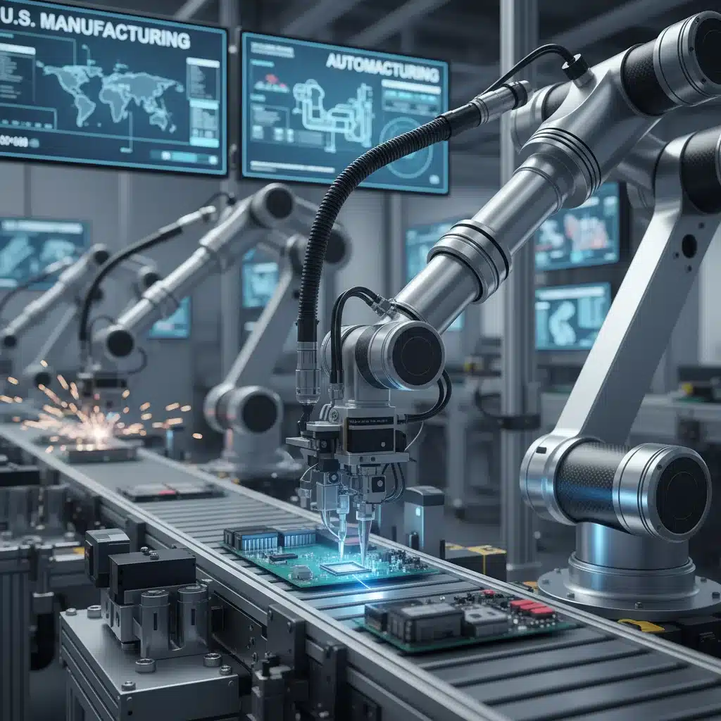 Advanced robotic arm on a US manufacturing assembly line