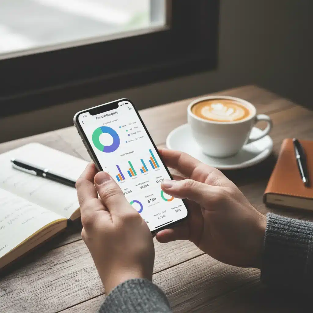 Person tracking expenses with a budgeting app on a smartphone