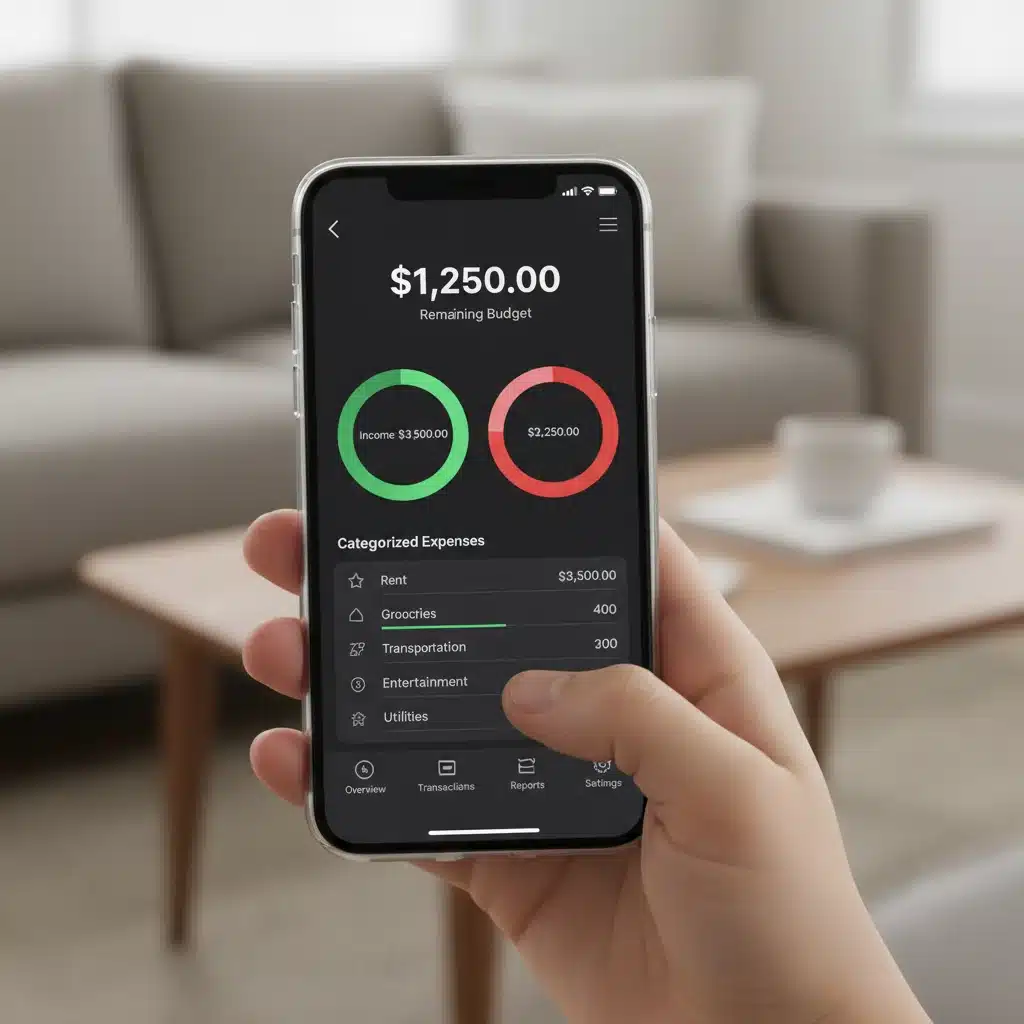 Budgeting app interface on a smartphone for tracking expenses