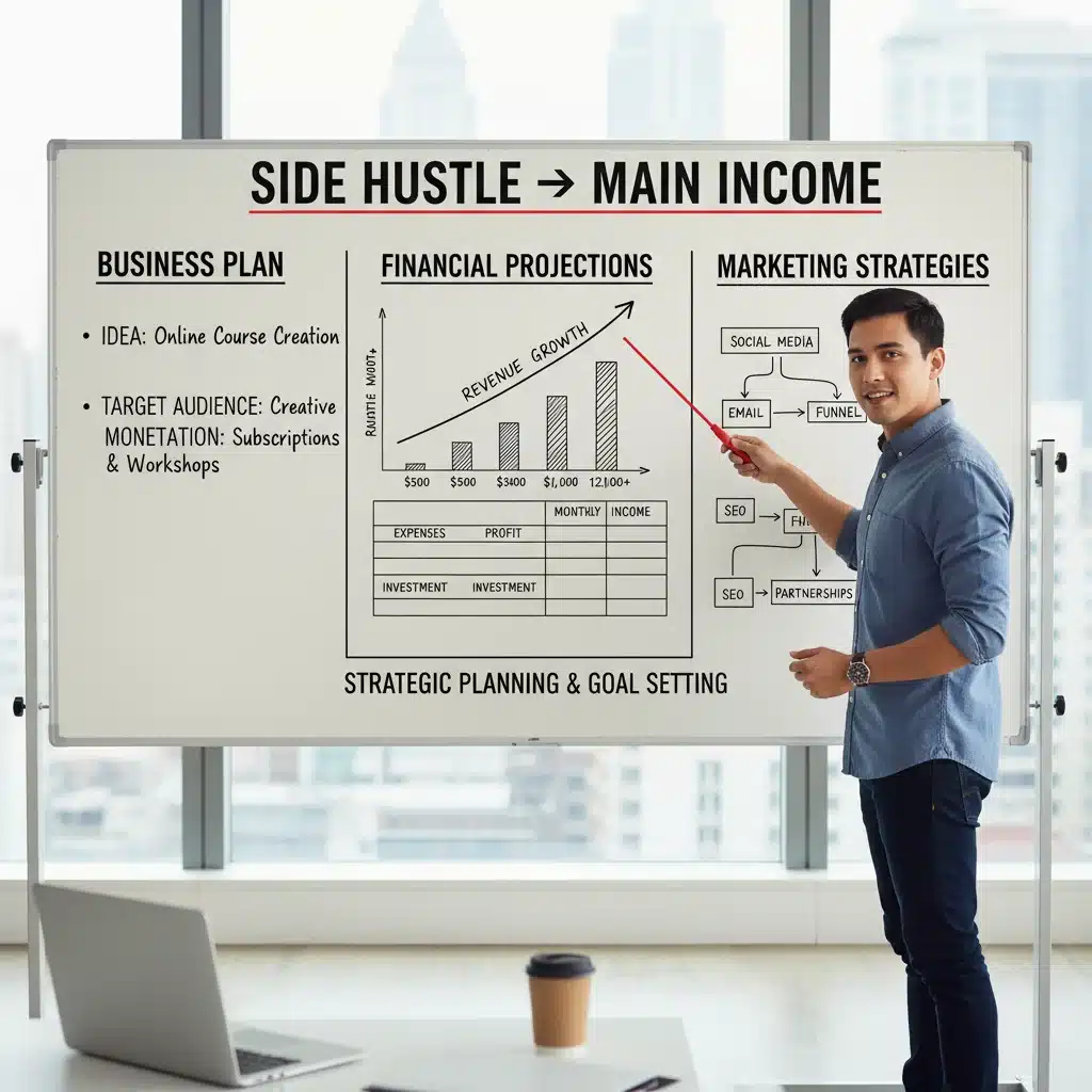 Strategic business planning and financial projections for side hustle growth