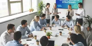 Professional Development: 3 Areas for a 1-Year Career Leap in the US Professionals collaborating in a career development workshop, symbolizing growth and learning.