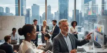 Unlocking Your Potential: How Mentorship Can Boost Your US Career by 25% in 2 Years Mentor guiding mentee in a modern US office, discussing career growth strategies