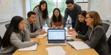 College students seeking emergency financial aid from university advisor