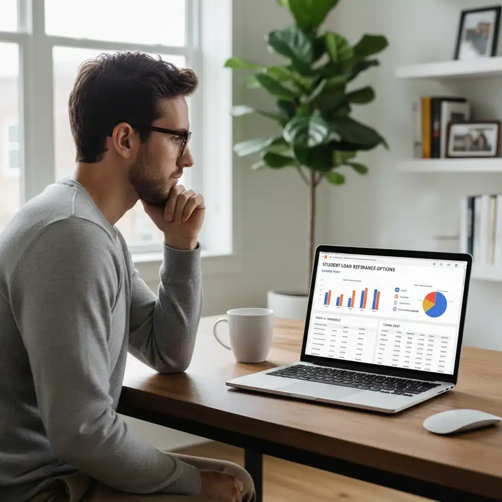 Individual comparing student loan refinancing options on a laptop