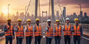 Construction workers celebrating new infrastructure project