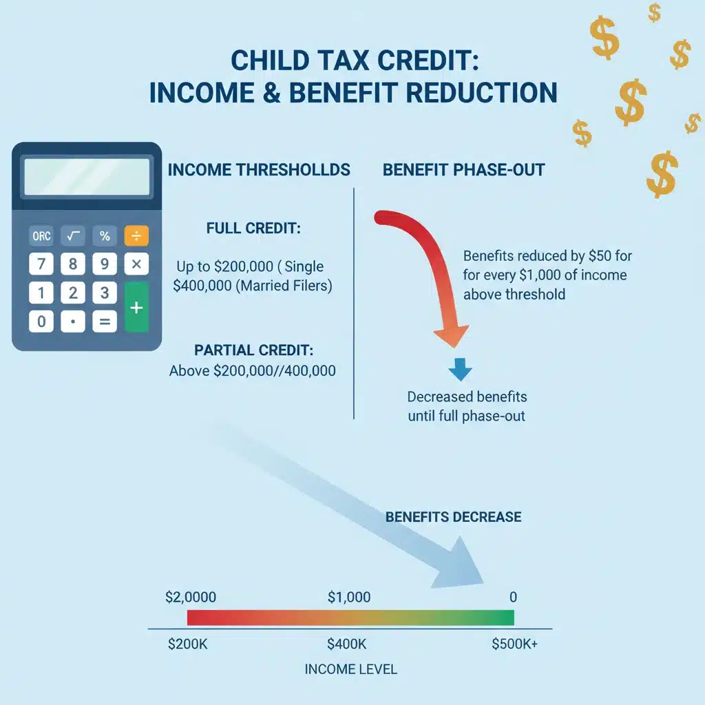 Child Tax Credit income limits and phase-out explanation graphic