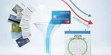 Multiple debts consolidating into one streamlined payment, symbolizing financial relief and lower interest rates in 2026.