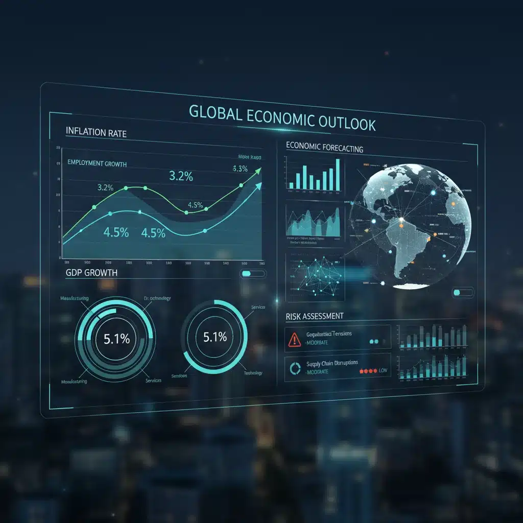 Economic dashboard showing key indicators like inflation, employment, and GDP, crucial for forecasting consumer spending.