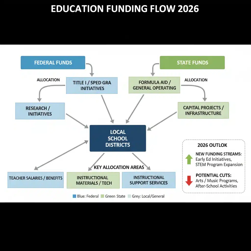 Infographic showing the flow and allocation of education funding for 2026.